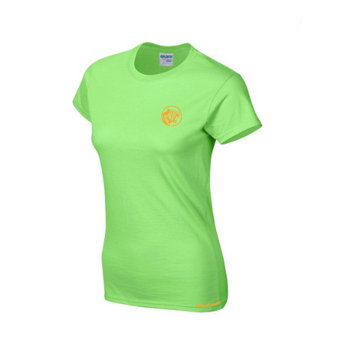 Green t-shirt with a logo on a white background