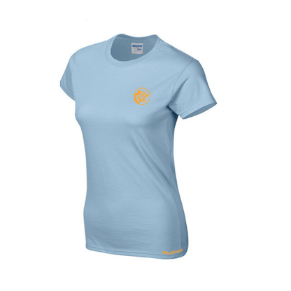 Light blue t-shirt with a logo on a white background