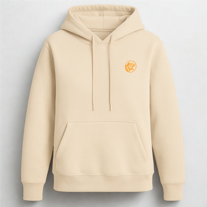 "Beige CRizzPower hoodie with iconic orange tiger logo – soft, unisex premium sweatshirt for fitness and lifestyle"